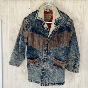 Vintage tasselled semi lined womens jean jacket size 10